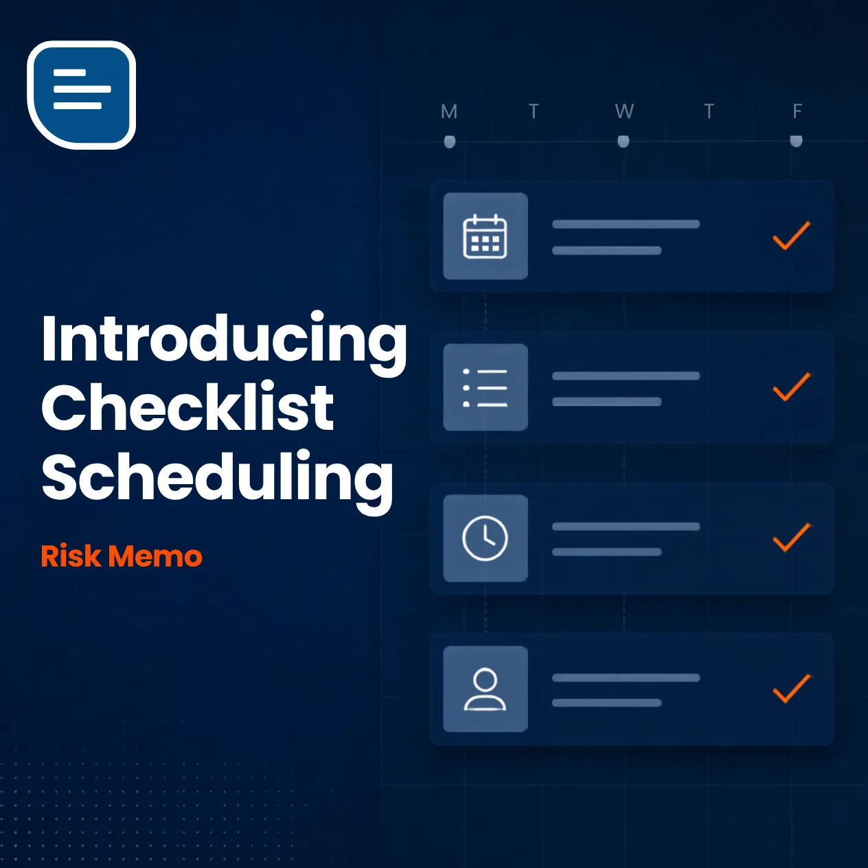 A weekly schedule of checklist icons with checkmarks under the heading Introducing Checklist Scheduling