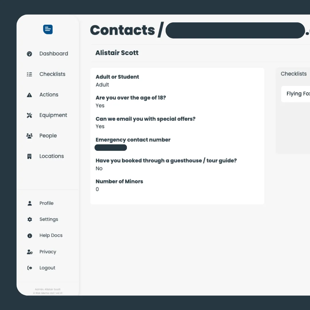 Waiver and customer record in the Risk Memo app